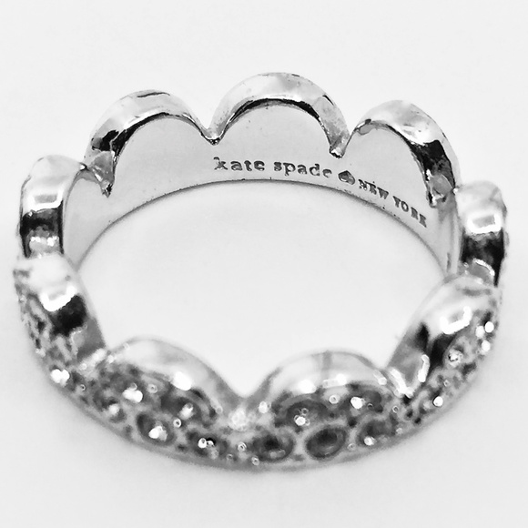 KATE SPADE~scallop~SILVER-TONE PAVE CRYSTAL RING~SIZE 6